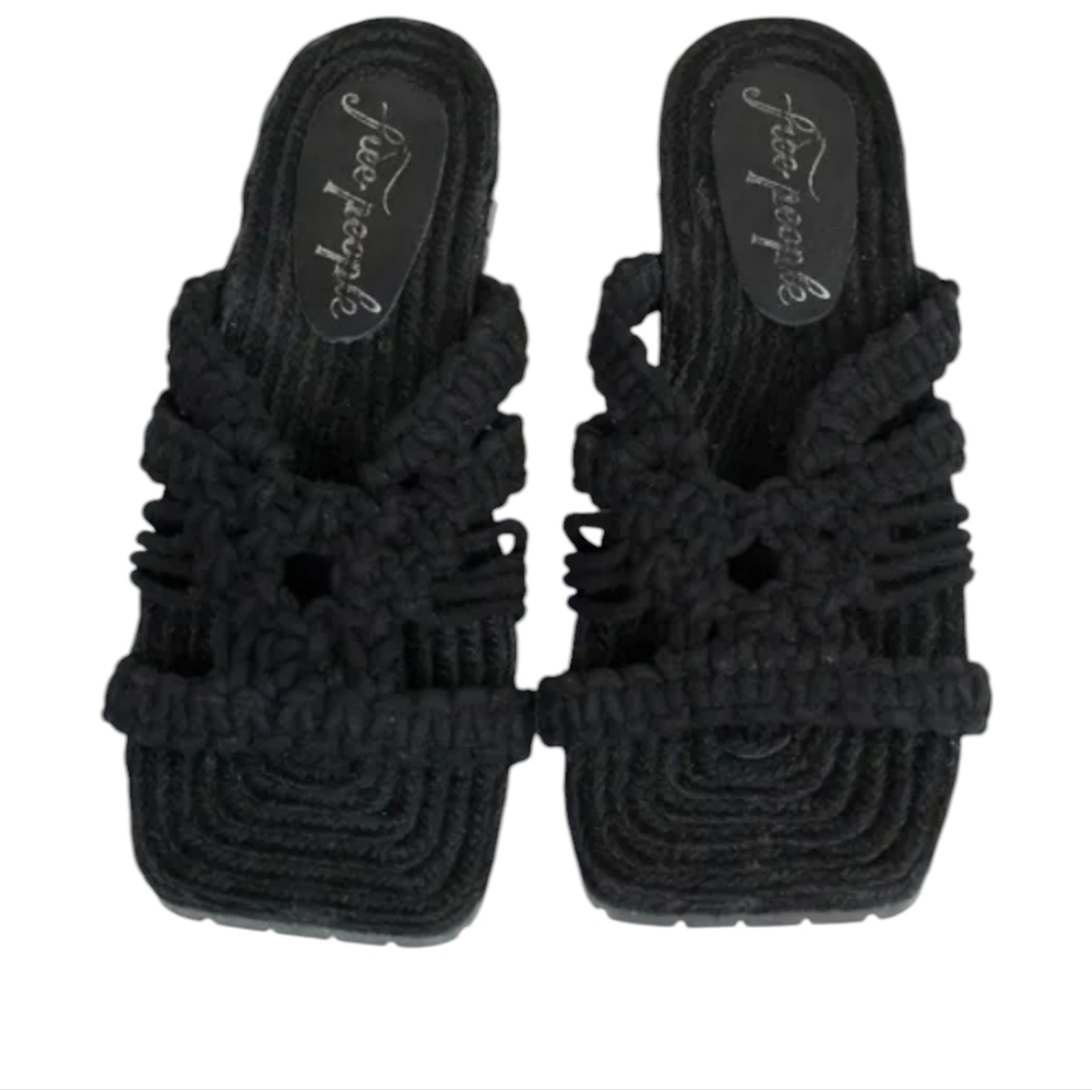 Free People Black Sandri Macrame Sandals slip on crochet bohemian beachy boho